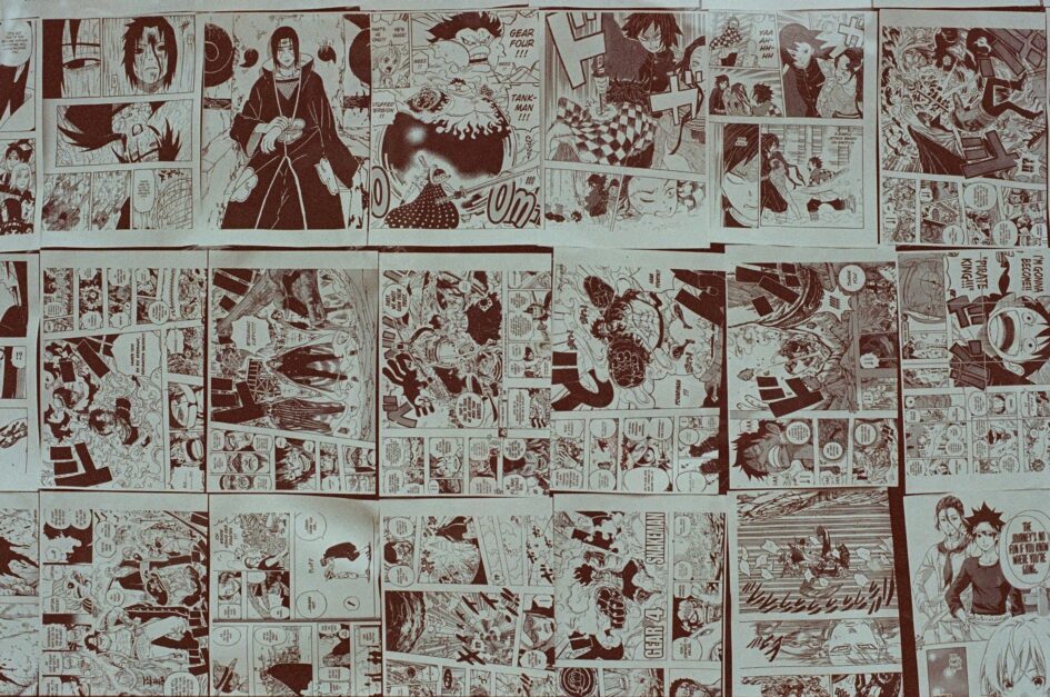 Black and white assortment of comic pages